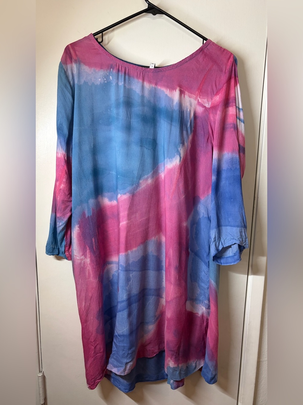 Osei Duro Hand Batiked Pink Blue Lightweight Artsy Mini Shift Dress Size Large